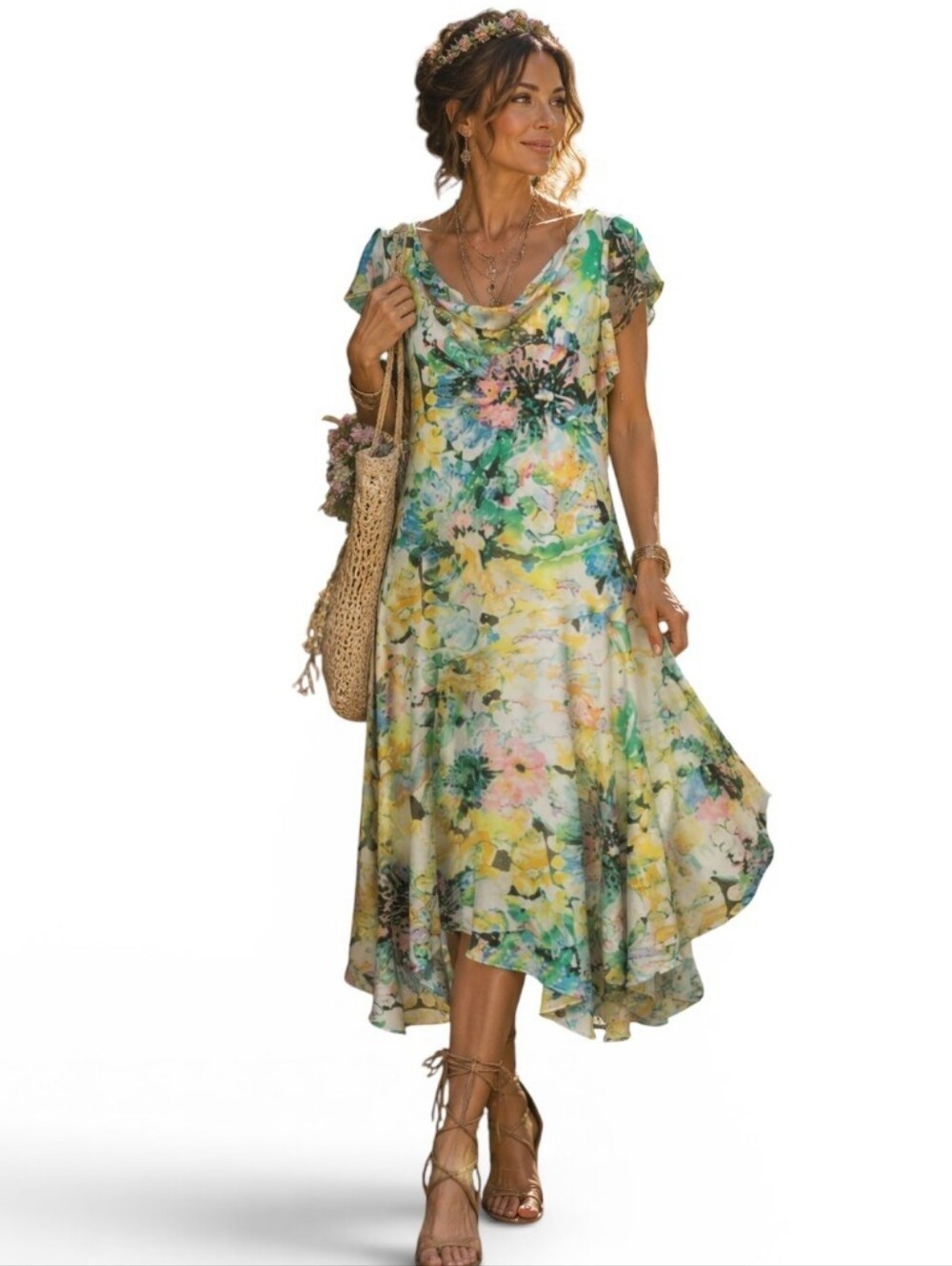 VTG 90's Jessica Fairycore Whimsigoth Floral Handkerchief Hem Dress Size 14